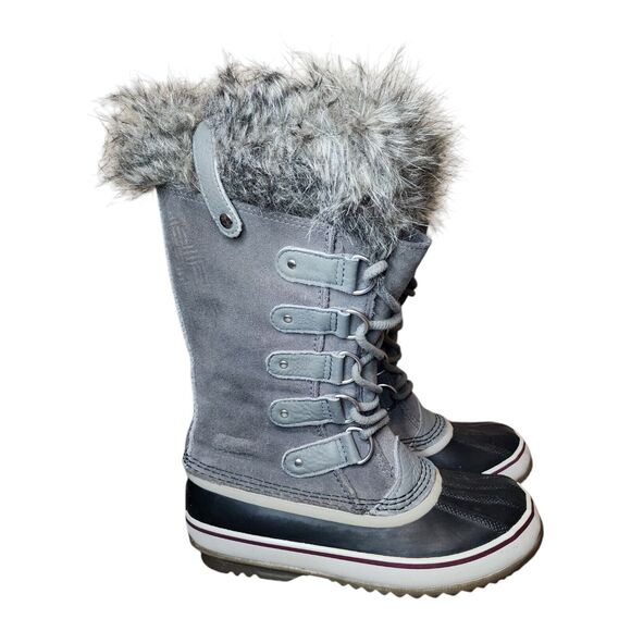 Sorel Joan Arctic Boots Womens 7 Gray Suede Waterproof Snow Winter Faux Fur - Picture 1 of 12